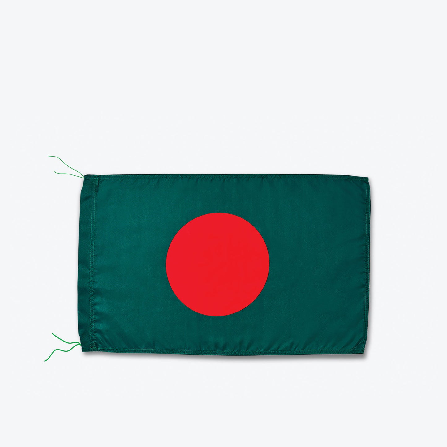 Bangladeshi flag: A green field with a red circle in the center.