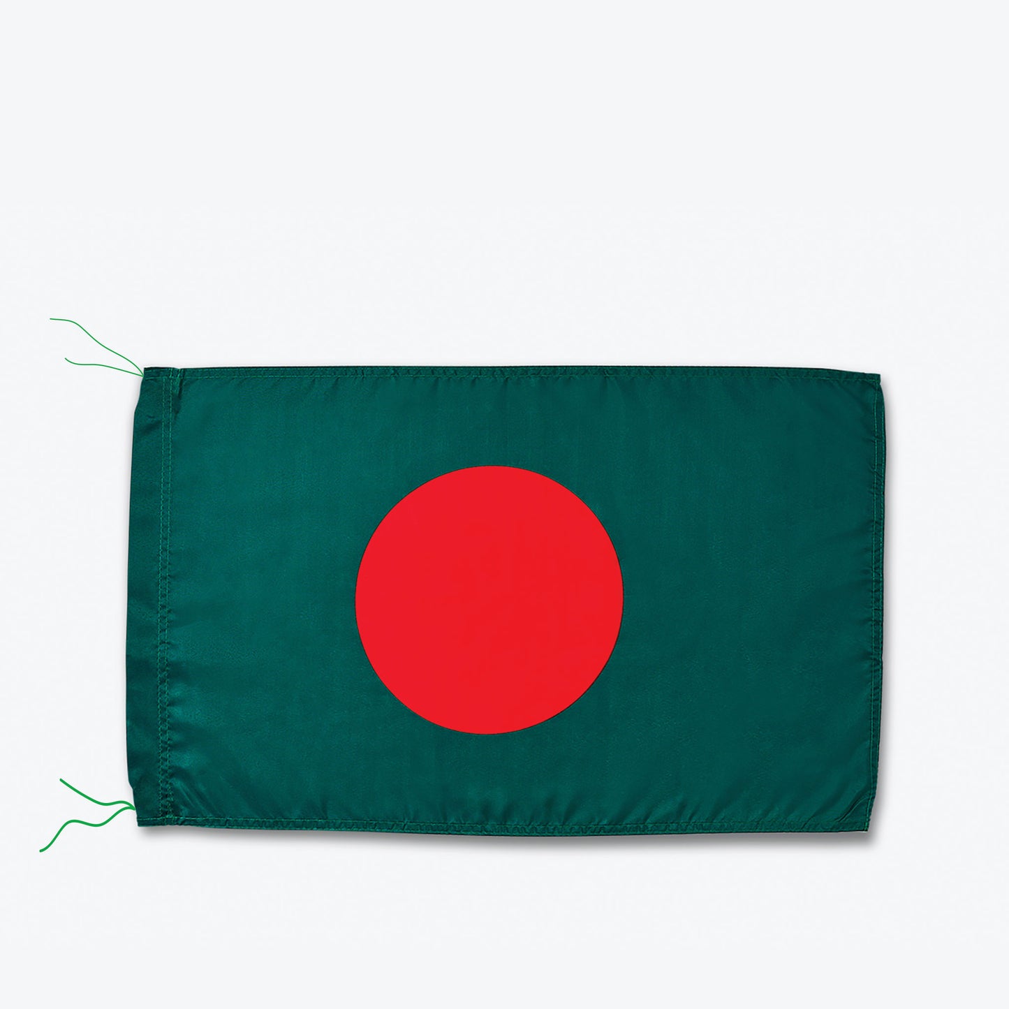 Bangladeshi flag: A green field with a red circle in the center.